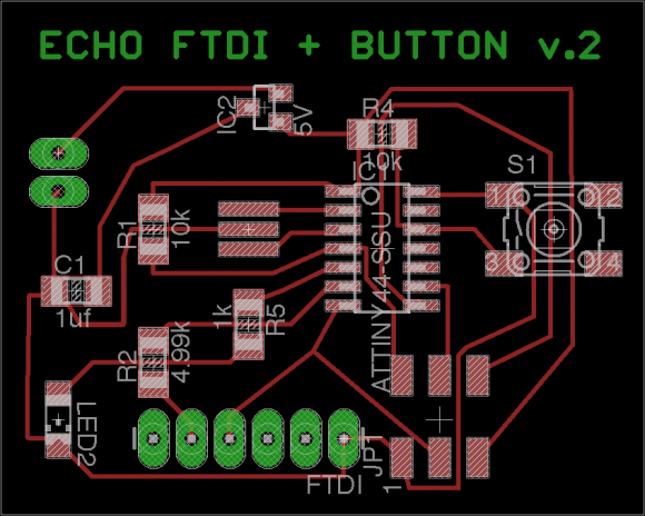 Modified Hello Echo + FTDI + Button v.2 - Board