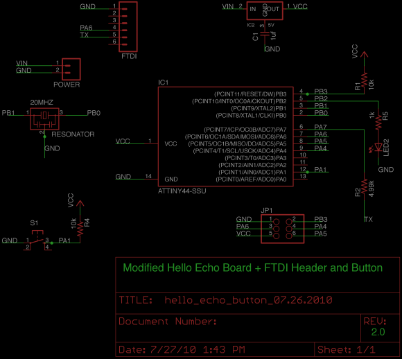 Modified Hello Echo + FTDI + Button v.2 Schematic